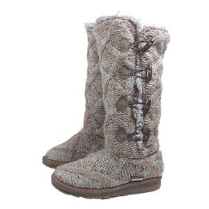 Mukluks Sweater Boots Womens 6 Gray Cable Knit Knee High Slipper Booties New